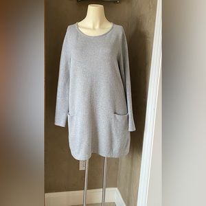 J Jill Pure Jill Cotton Wool Pullover Tunic Sweater Boat Neck Pockets Gray, S